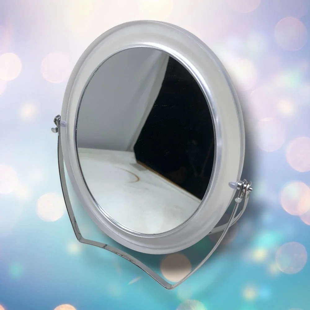 Vintage Clear Frosted Acrylic Flip Vanity Mirror 2-Sided Tabletop Tilt 7